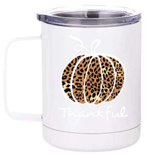 Thankful Leopard Pumpkin Graphic Thanksgiving Leopard Cool Gift 12 oz Stainless Steel Tumbler Cup