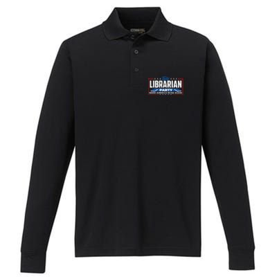 The Librarian Party Make America Read Again Bookworm Books Performance Long Sleeve Polo