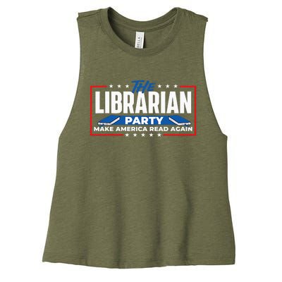 The Librarian Party Make America Read Again Bookworm Books Women's Racerback Cropped Tank