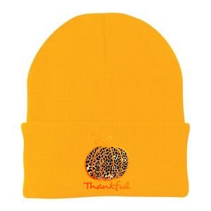 Thankful Leopard Pumpkin Graphic Thanksgiving Leopard Gift Knit Cap Winter Beanie