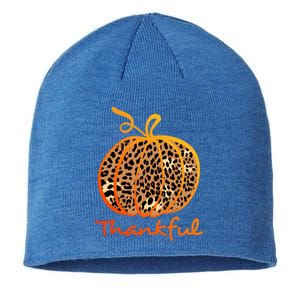 Thankful Leopard Pumpkin Graphic Thanksgiving Leopard Gift Sustainable Beanie