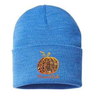 Thankful Leopard Pumpkin Graphic Thanksgiving Leopard Gift Sustainable Knit Beanie