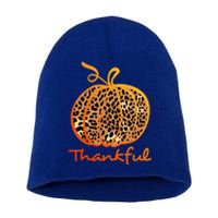 Thankful Leopard Pumpkin Graphic Thanksgiving Leopard Gift Short Acrylic Beanie