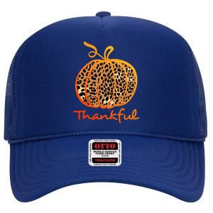 Thankful Leopard Pumpkin Graphic Thanksgiving Leopard Gift High Crown Mesh Back Trucker Hat