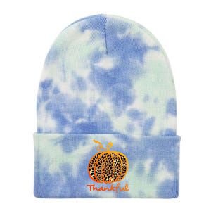 Thankful Leopard Pumpkin Graphic Thanksgiving Leopard Gift Tie Dye 12in Knit Beanie