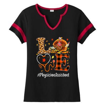 Thanksgiving Love Physician Assistant Leopard Funny Ladies Halftime Notch Neck Tee