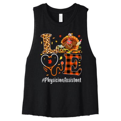 Thanksgiving Love Physician Assistant Leopard Funny Women's Racerback Cropped Tank