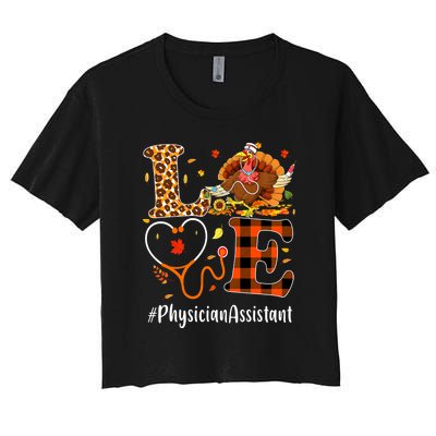 Thanksgiving Love Physician Assistant Leopard Funny Women's Crop Top Tee