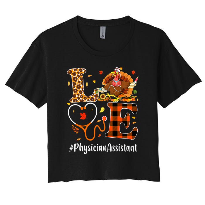 Thanksgiving Love Physician Assistant Leopard Funny Women's Crop Top Tee