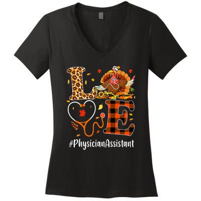 Thanksgiving Love Physician Assistant Leopard Funny Women's V-Neck T-Shirt