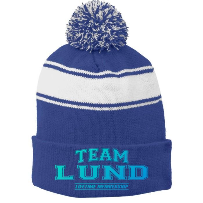 Team Lund Proud Family Surname Last Name Gift Cool Gift Stripe Pom Pom Beanie