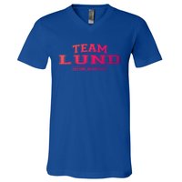 Team Lund Proud Family Surname Last Name Gift Cool Gift V-Neck T-Shirt