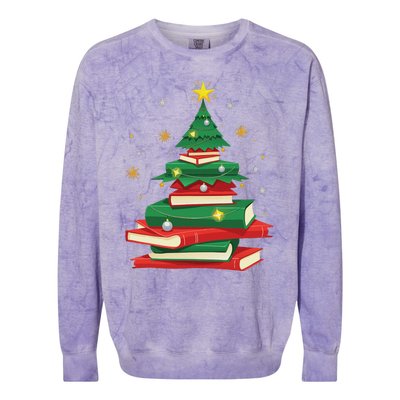 Tree Love Reading Books Librarian Women Funny Christmas Colorblast Crewneck Sweatshirt