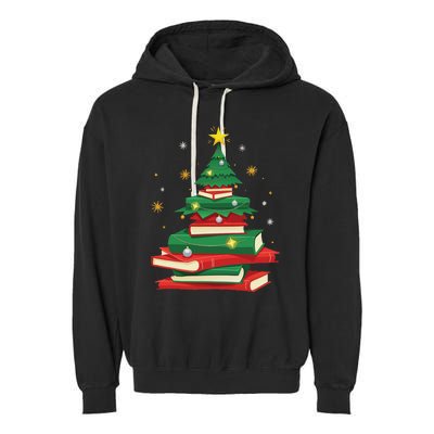 Tree Love Reading Books Librarian Women Funny Christmas Garment-Dyed Fleece Hoodie