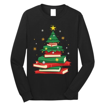 Tree Love Reading Books Librarian Women Funny Christmas Long Sleeve Shirt