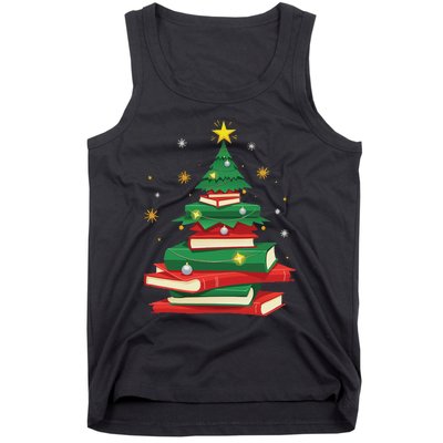 Tree Love Reading Books Librarian Women Funny Christmas Tank Top