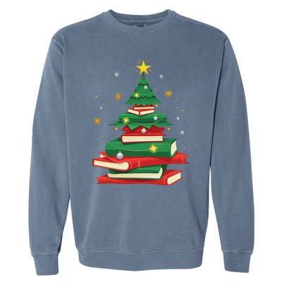 Tree Love Reading Books Librarian Women Funny Christmas Garment-Dyed Sweatshirt