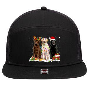 Three Labrador Retriever Xmas Labrador Retriever Lover Gift 7 Panel Mesh Trucker Snapback Hat