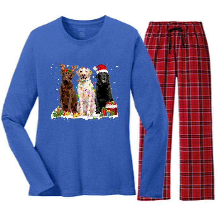 Three Labrador Retriever Xmas Labrador Retriever Lover Gift Women's Long Sleeve Flannel Pajama Set 