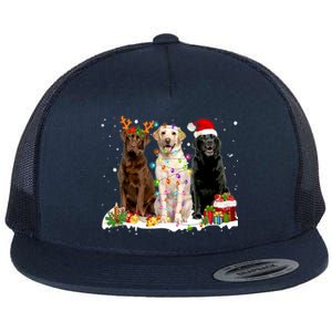 Three Labrador Retriever Xmas Labrador Retriever Lover Gift Flat Bill Trucker Hat