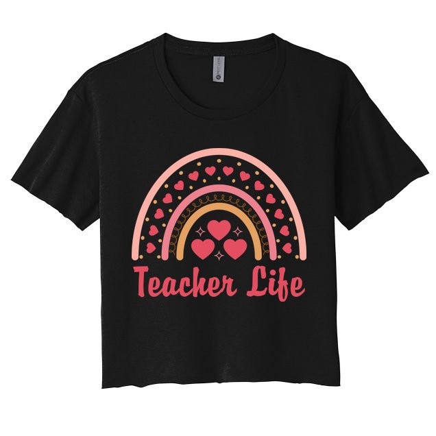Teacher Life Rainbow Valentines Day Gift Crop Top