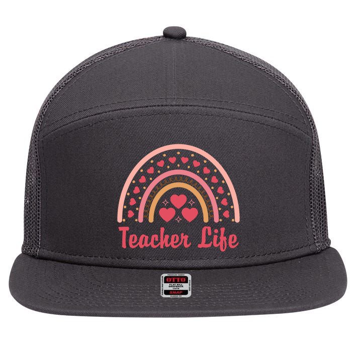 Teacher Life Rainbow Valentines Day Gift 7 Panel Mesh Trucker Snapback Hat