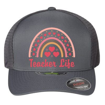 Teacher Life Rainbow Valentines Day Gift Flexfit Unipanel Trucker Cap