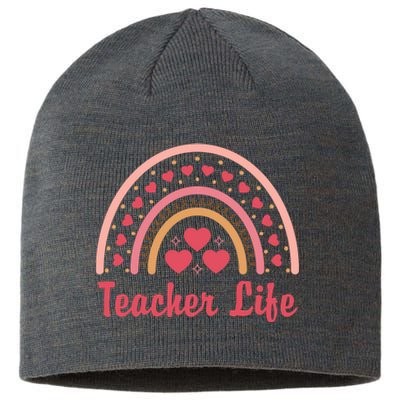 Teacher Life Rainbow Valentines Day Gift Sustainable Beanie