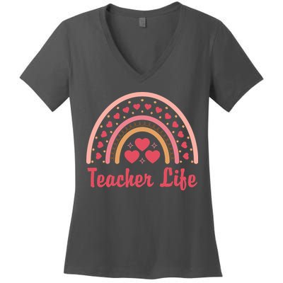 Teacher Life Rainbow Valentines Day Gift Women's V-Neck T-Shirt