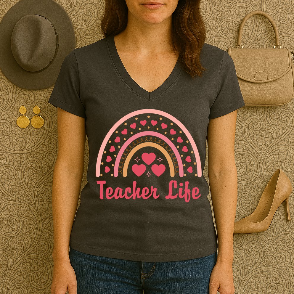Teacher Life Rainbow Valentines Day Gift Women's V-Neck T-Shirt