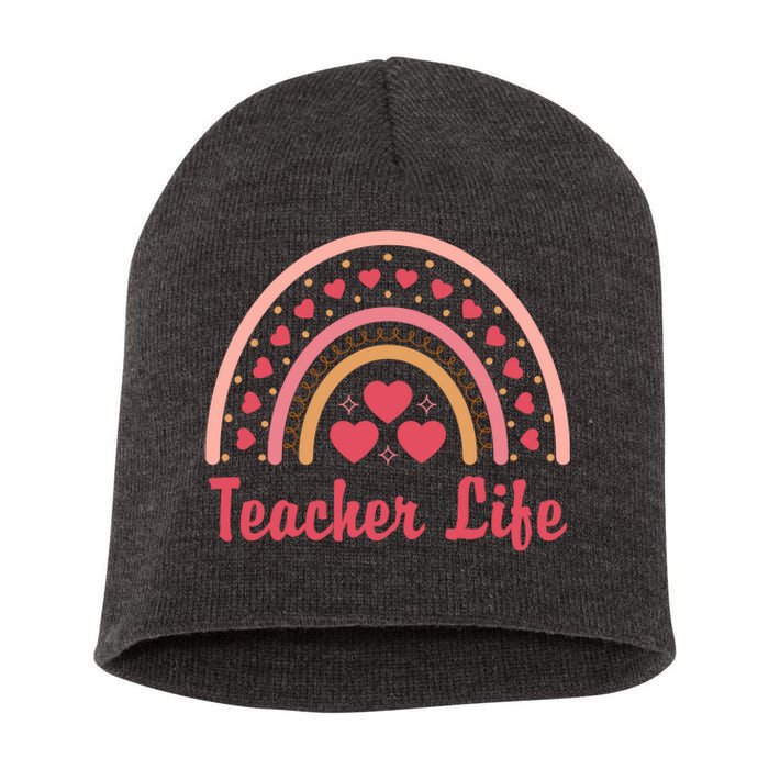 Teacher Life Rainbow Valentines Day Gift Short Acrylic Beanie