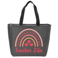 Teacher Life Rainbow Valentines Day Gift Zip Tote Bag