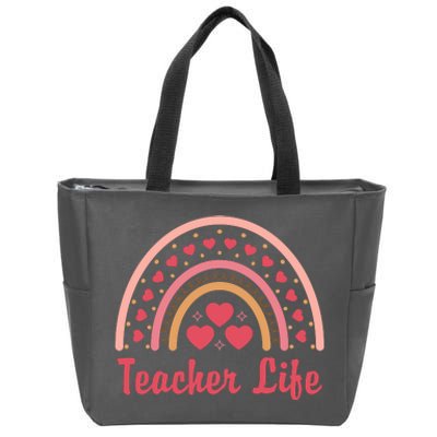 Teacher Life Rainbow Valentines Day Gift Zip Tote Bag