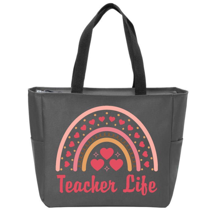 Teacher Life Rainbow Valentines Day Gift Zip Tote Bag