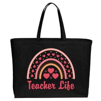 Teacher Life Rainbow Valentines Day Gift Cotton Canvas Jumbo Tote