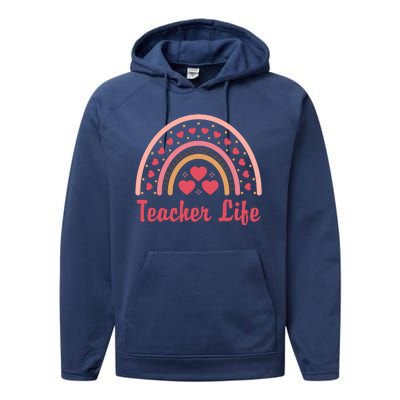 Teacher Life Rainbow Valentines Day Gift Performance Fleece Hoodie