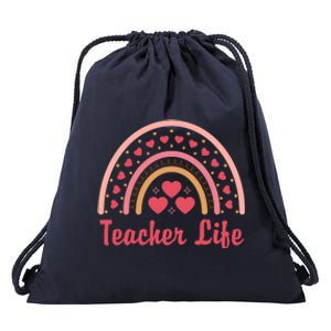 Teacher Life Rainbow Valentines Day Gift Drawstring Bag