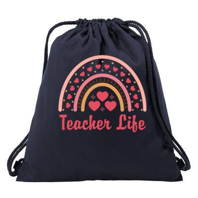 Teacher Life Rainbow Valentines Day Gift Drawstring Bag