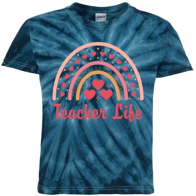 Teacher Life Rainbow Valentines Day Gift Kids Tie-Dye T-Shirt