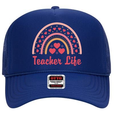 Teacher Life Rainbow Valentines Day Gift High Crown Mesh Back Trucker Hat