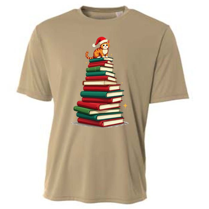 Tree Love Reading Books Cat Librarian Funny Christmas Cooling Performance Crew T-Shirt