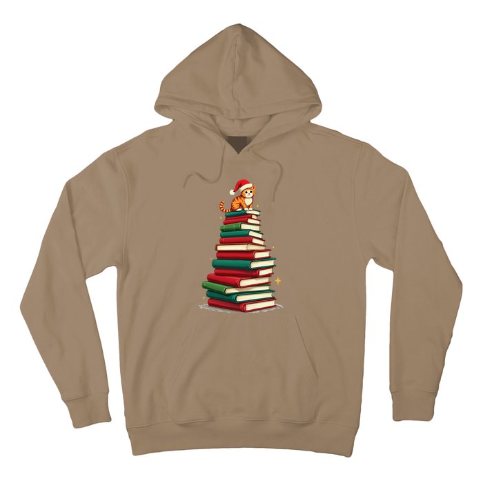 Tree Love Reading Books Cat Librarian Funny Christmas Hoodie