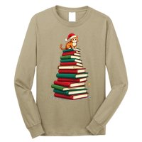 Tree Love Reading Books Cat Librarian Funny Christmas Long Sleeve Shirt