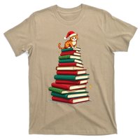 Tree Love Reading Books Cat Librarian Funny Christmas T-Shirt