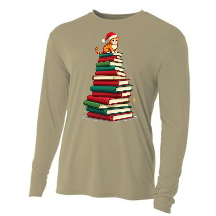 Tree Love Reading Books Cat Librarian Funny Christmas Cooling Performance Long Sleeve Crew