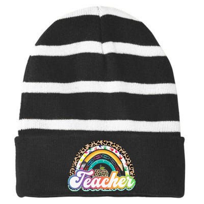 Teacher Life Rainbow Teacher Shirts for  Best Teacher Striped Beanie with Solid Band