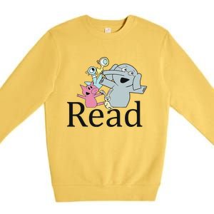 Teacher Library Read Book Club Piggie Elephant Pigeons Funny Premium Crewneck Sweatshirt