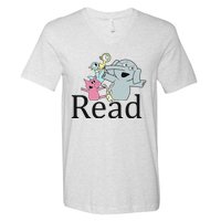 Teacher Library Read Book Club Piggie Elephant Pigeons Funny V-Neck T-Shirt