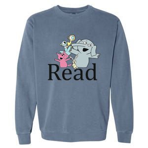 Teacher Library Read Book Club Piggie Elephant Pigeons Funny Garment-Dyed Sweatshirt