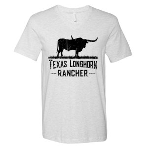 Texas Longhorn Rancher Longhorn Cow For Cattle Farmer V-Neck T-Shirt